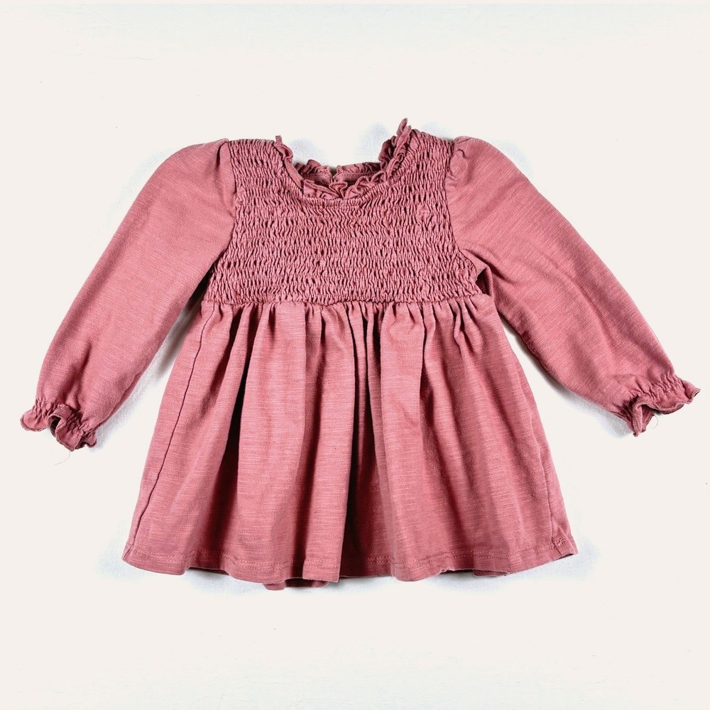 Tahari Baby Girls Dusty Rose Button Back Ruffle Neck‎ Top Shirt 24mo